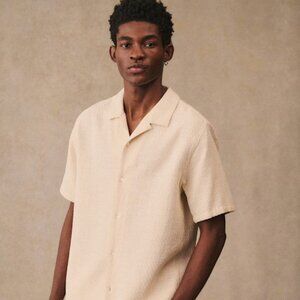 Sezane Beige Short Sleeve Button Down Shirt